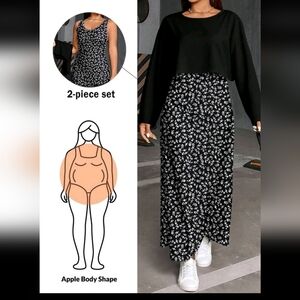 Elegant Black Floral Maxi Dress Set